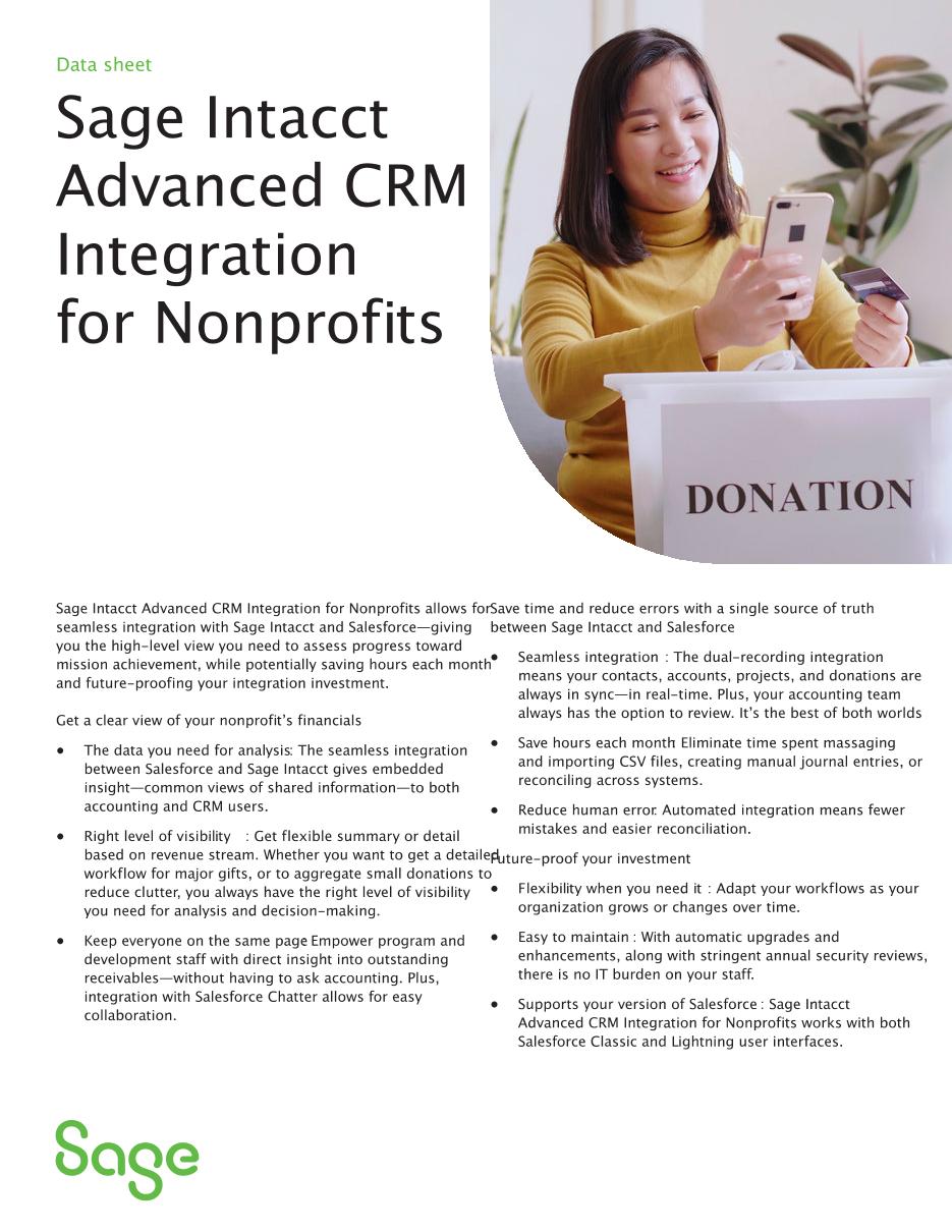 Sage Intacct Advanced Salesforce CRM Integration for Nonprofits