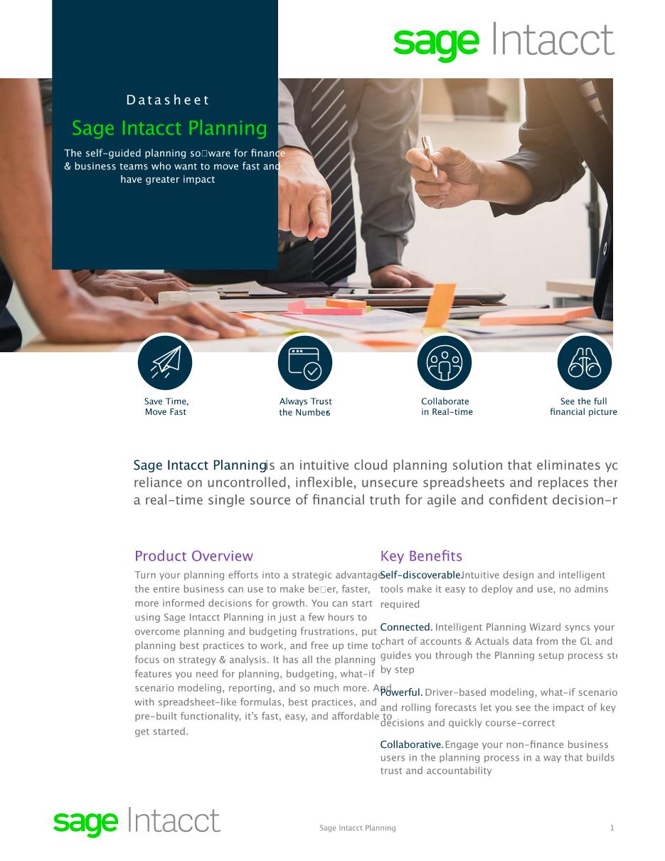 Sage Intacct Planning Data Sheet