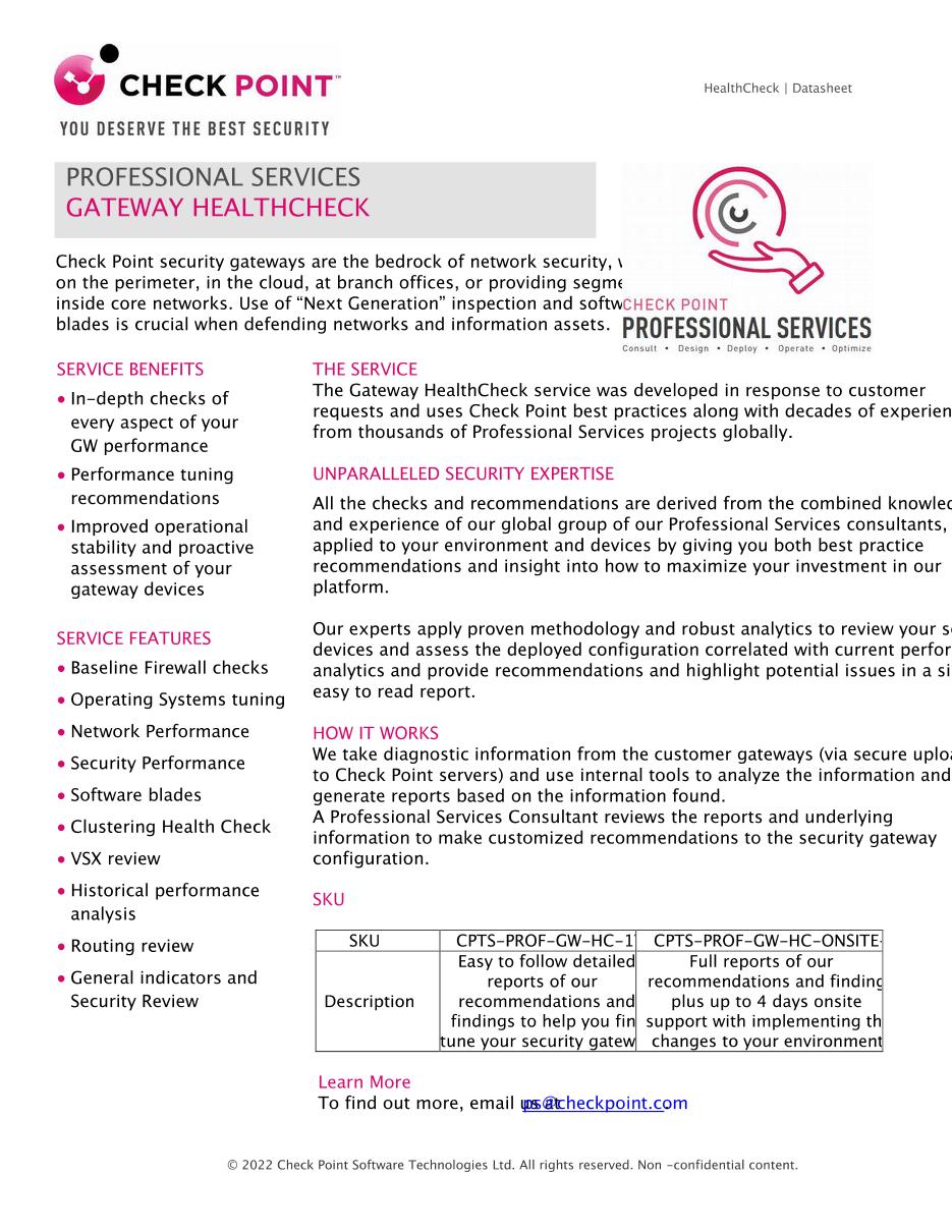 Professional Services Gateway Healthcheck